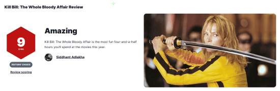《殺死比爾整個(gè)血腥事件》IGN 9分：影院最爽的四個(gè)半小時(shí)