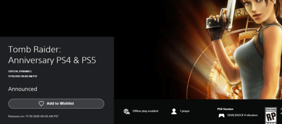 《古墓麗影周年版》延期發布 將加入PS+經典庫